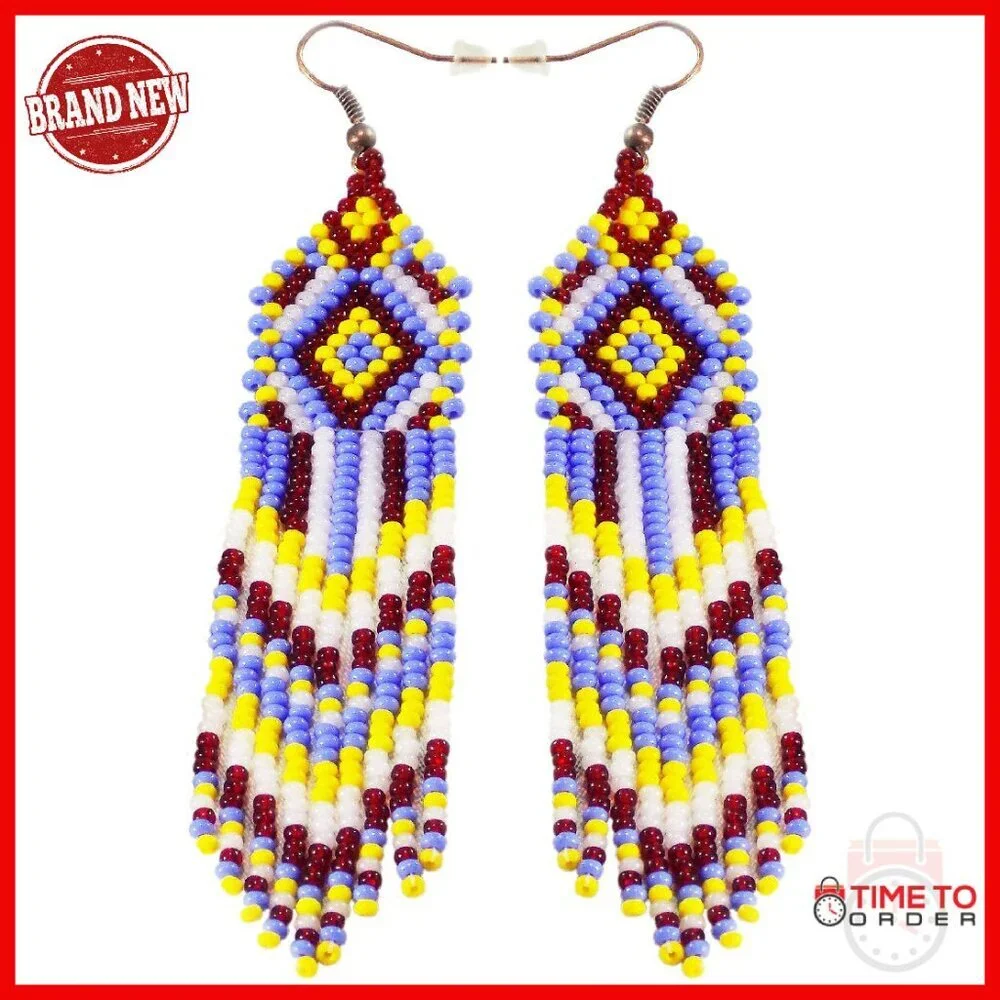 Beaded Fringe Dangle Drop Earrings Geometric Chandelier Statement Jewelry